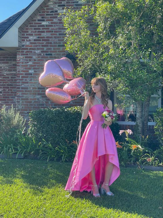 Robes de soirée Weitese, robe de soirée rose bustier en satin asymétrique, robes de bal, robes de soirée pour femmes